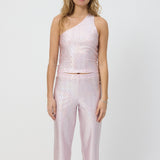 Rose Glitter One Shoulder Top