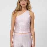 Rose Glitter One Shoulder Top
