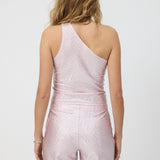 Rose Glitter One Shoulder Top