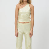 Yellow Glitter One Shoulder Top