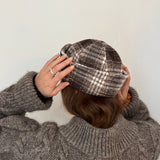 Brown checkered sailor hat