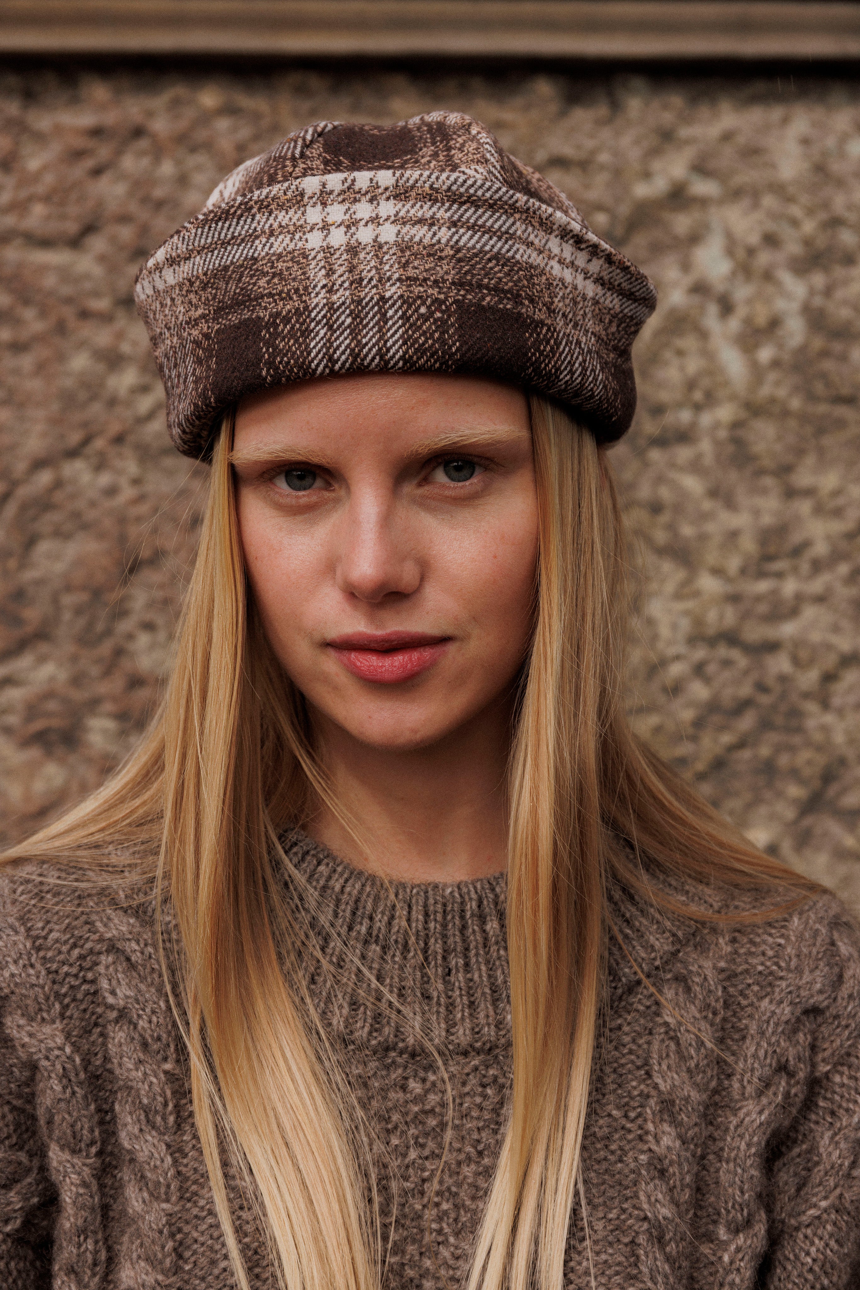 Brown checkered sailor hat