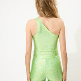 Green Glitter One Shoulder Top