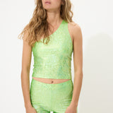 Green Glitter One Shoulder Top